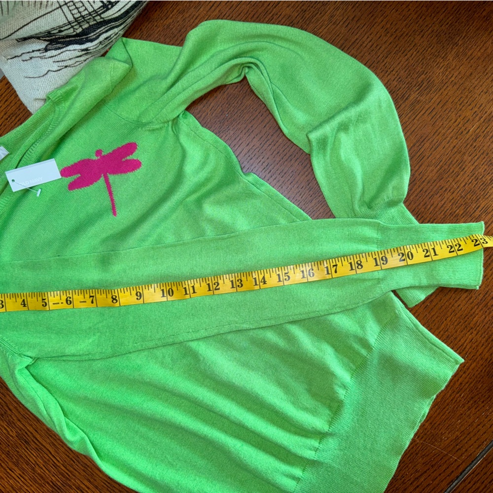 Old Navy Green Cotton Pink Dragonfly Neck Sweater Sz S - Picture 5 of 6